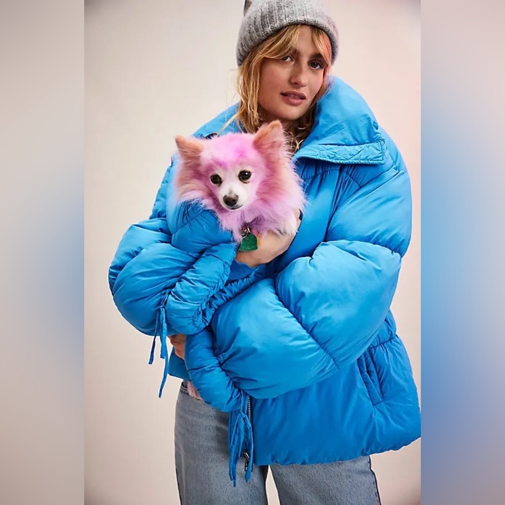 3229. FREE PEOPLE Solid Cotton Candy Puffer Jacket in Blue Jay NWT $168 - Picture 3 of 4